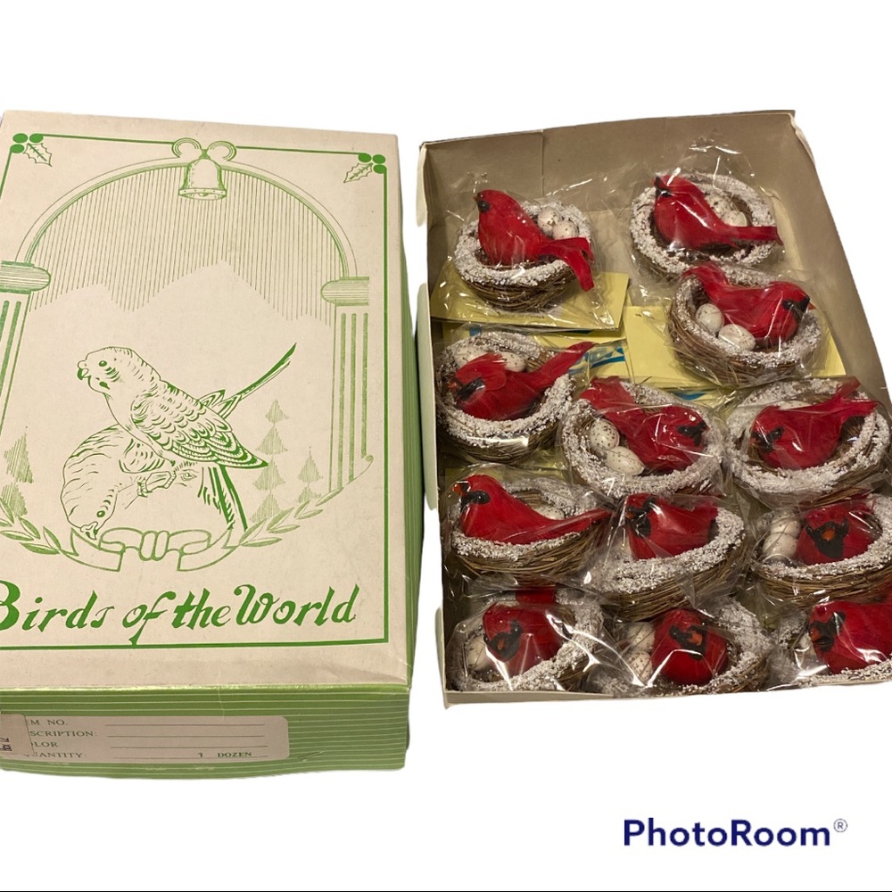 Vintage One Dozen, 2.5 Inch Wide Male Cardinal In Snowy Nest